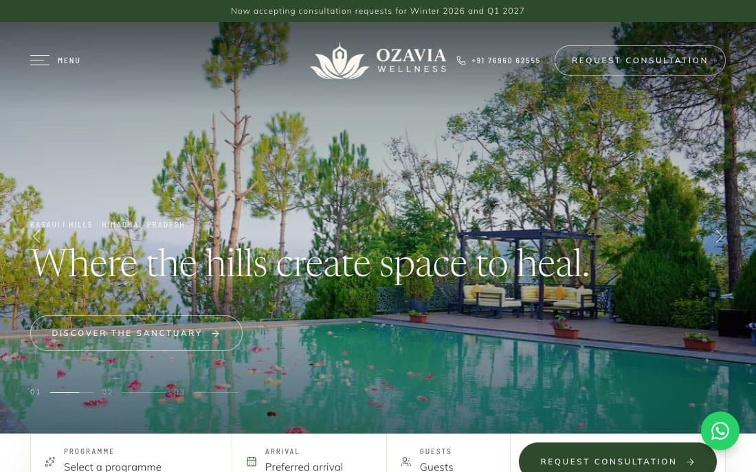 Ozavia Wellness — luxury Ayurveda retreat website full preview